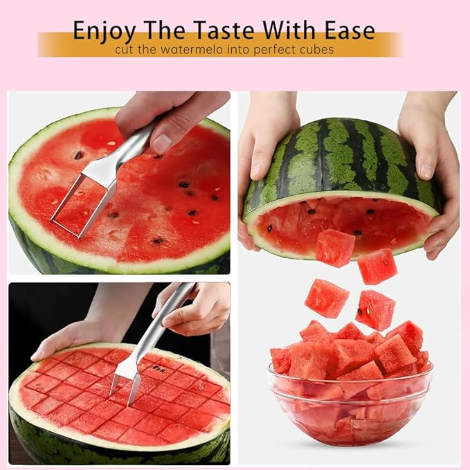 Watermelon Fork Slicer Cutter, Stainless Steel 2-in-1, Portable Watermelon Fork Watermelon Cutter Slicer Tool Fruit Forks Slicer for Home Party Camping Kitchen Gadget