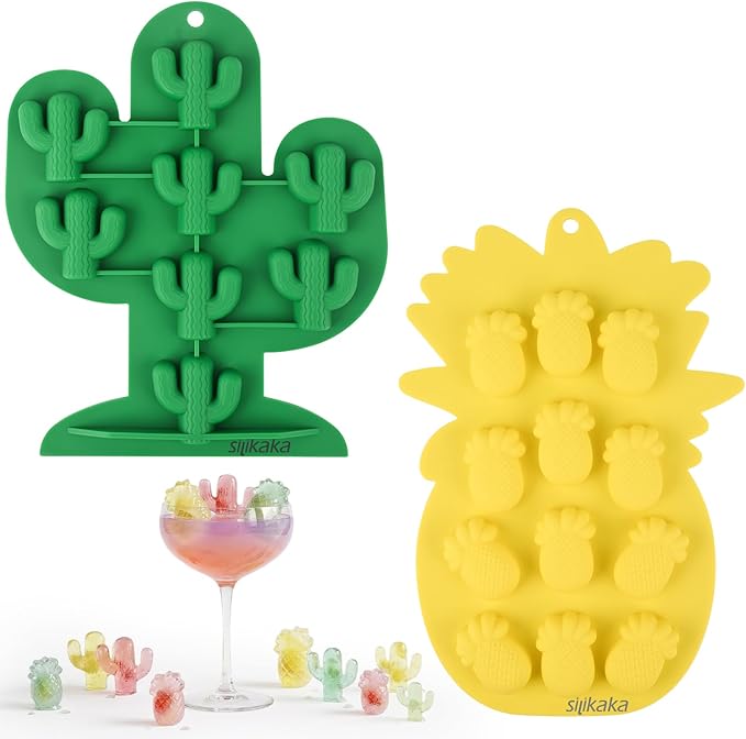 UNIQUE ICE CUBE TRAYS FoodGrade Silicone Two Pineapple Cacti Ice Tray Easy To Demold Suitable For Cocktails Mojitos Whiskeys And Juices (Single Color)