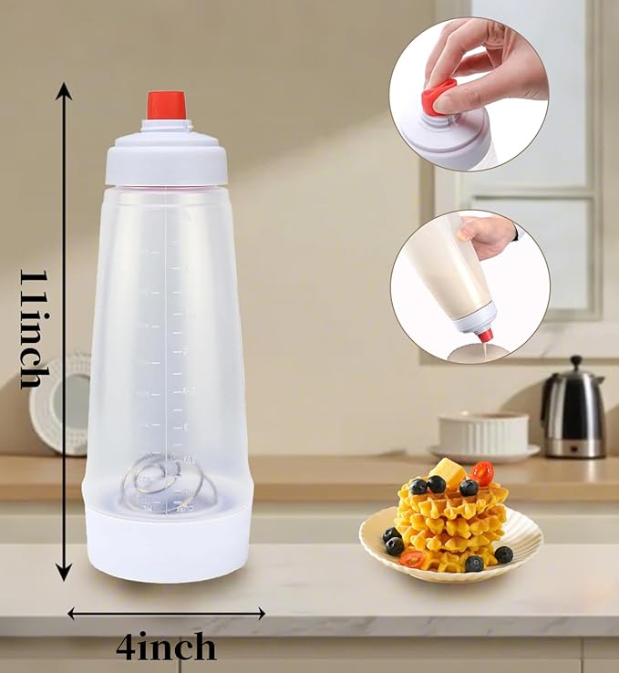 Pancake Batter Dispenser,Pancake Batter Dispenser Bottle with Whisk Ball and Stand Base, Batter Mixer and Dispenser for Pancakes, Crepes, Waffle,Kitchen Baking Tool One Pack