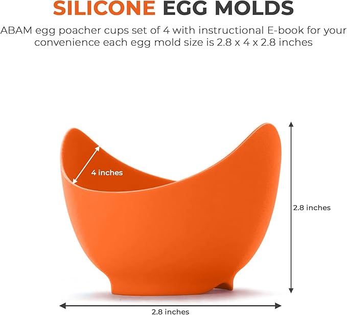 Egg Poacher Cup for Microwave or Stovetop Non-Stick - Heat-Resistant Durable Food grade quality Silicone Poached Egg Cooker BPA Free Egg Poaching Cups with Stable Base pack of 4 free e-Book