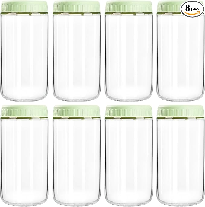 SHOWIN Overnight Oats Containers with Lids, 24oz Glass Jars with Lids 8 pcs, Light Green, Wide Mouth Mason jars for Salad, Yogurt, Snacks, Meal Prep