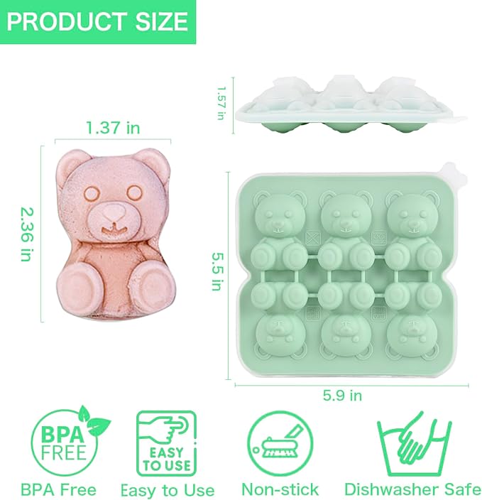 Bear Ice Cube Tray Mold - 3D Bear Shape Ice Cube Trays, Cute Ice Cube Molds for Whiskey Bourbon, 4-Hole Large Fun Shapes Ice Cube Trays, Funny Bear Gifts for Bear Lovers Women Men