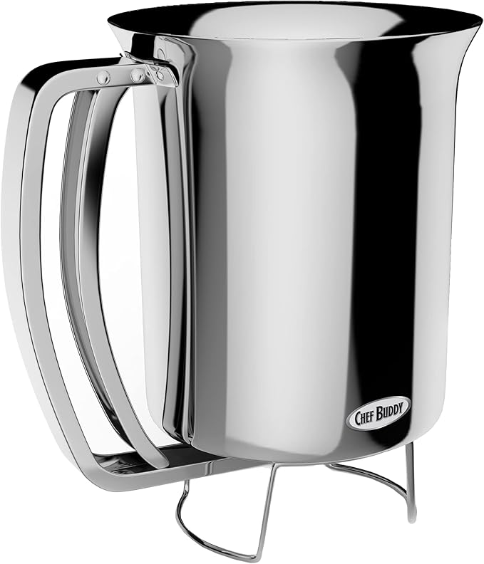 Chef Buddy Pancake Batter Dispenser, Baking Tools, Great for Pancakes, Cupcakes, Muffins Creeps, Cakes, Waffles, Sauce and more - Normal Stainless Steel