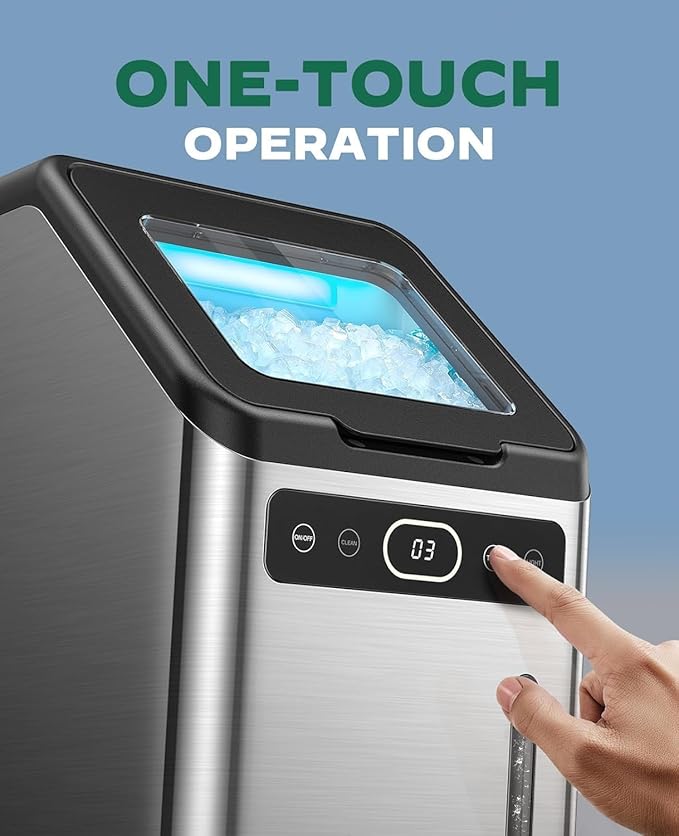 Silonn Countertop Nugget Ice Maker, 44lbs/Day Soft Chewable Pebble Ice, One-Click Self-Cleaning, Compact Ice Machine for Home Kitchen Office Party, Stainless Steel