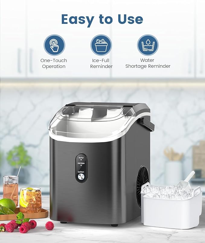 Electactic Countertop Ice Maker with Handle, Stainless Steel Ice Machine, 35 Lbs/Day Ice Making Capacity, Includes Ice Scoop, Ideal for Home, Bar, Party and Office Use(Black)