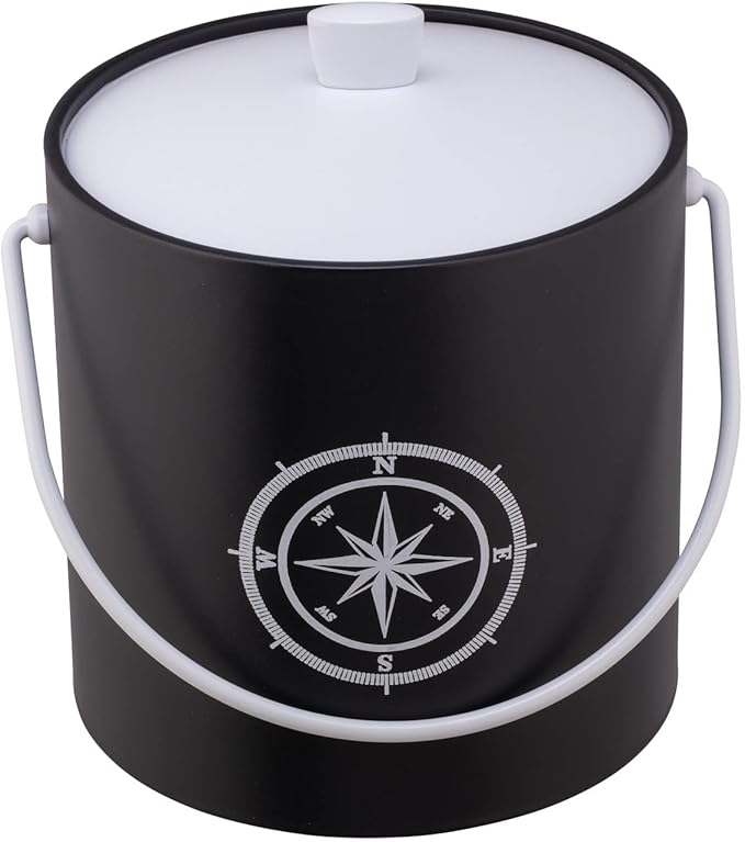 Kraftware Pastimes Collection 3qt Ice Bucket with an Acrylic Cover and Bale Handle (Compass Point, Black)