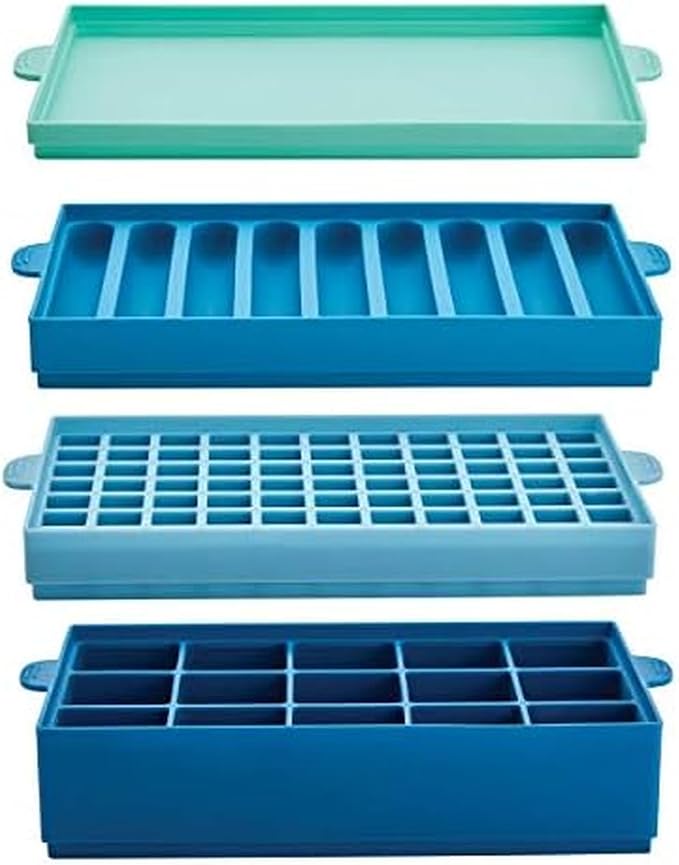 Farberware Pro Silicone Ice Cube Trays with Lid, 4-Piece, Blue