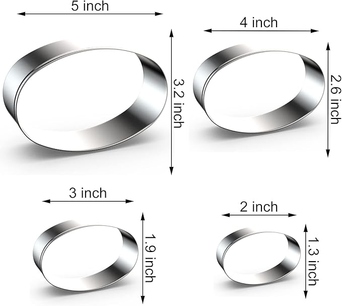 Oval Cookie Cutter Set Large - 5 Inch, 4 Inch, 3 Inch, 2 Inch - Geometric Frame Plaque Cookie Cutters Shapes Molds - Stainless Steel