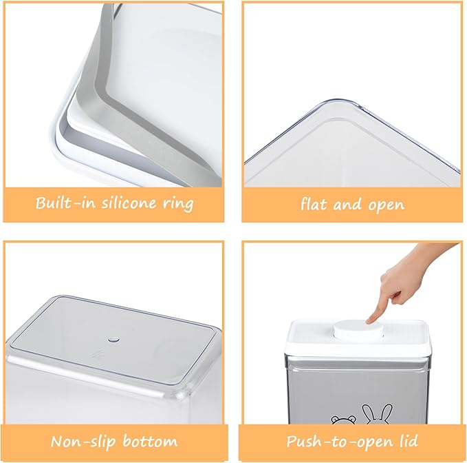 Pet Treat Storage Container,Clear Airtight Food Container One Button Opening Food Containers,with Handled Lid and Measuring Spoon Clear,for Storage Hamster Sand,Rabbit Food,Rabbit Nuggets Etc
