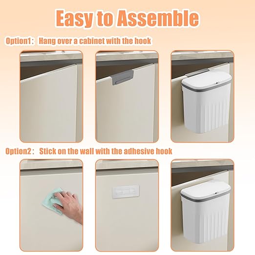 Hanging Trash Can with Lid, 3.2Gallon Kitchen Compost Bin, Wall-Mounted Garbage Can, Small Trash Can Cabinet with 5 Rolls of Trash Bags for Kitchen Cupboard Rv Bedroom Office Bathroom Camping