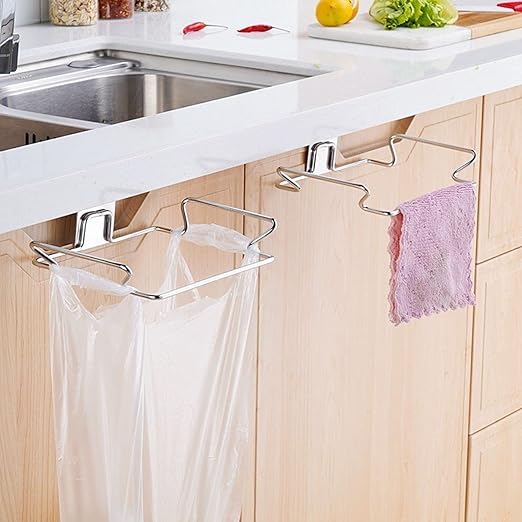 2 Pcs Large Stainless Steel Trash Bag Holder for Cabinets, Cupboards, Under Sink, Garbage, Kitchen Waste, Silver