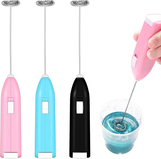 Honoson 3 Pieces Epoxy Resin Stirrer Handheld Battery Operated Epoxy Mixing Stick Electric Tumbler Mixer Blender with Stainless Steel for Crafts Tumbler, Making DIY Glitter Cups(Pink, Blue, Black)