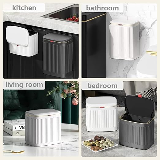 Hanging Trash Can with Lid, Stainless Steel Countertop Compost Bin with Removable Inner Bucket, Wall-Mounted Wastebasket for Cabinet, Under Sink, Bathroom, Office, Kitchen, 1.05 Gal/4L (White)