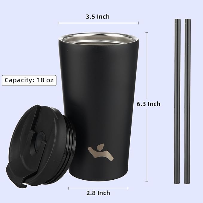 Konokyo 18 OZ Insulated Tumbler with Lid and 2 Straws Stainless Steel Water Bottle Vacuum Travel Mug Coffee Cup,Navy blue