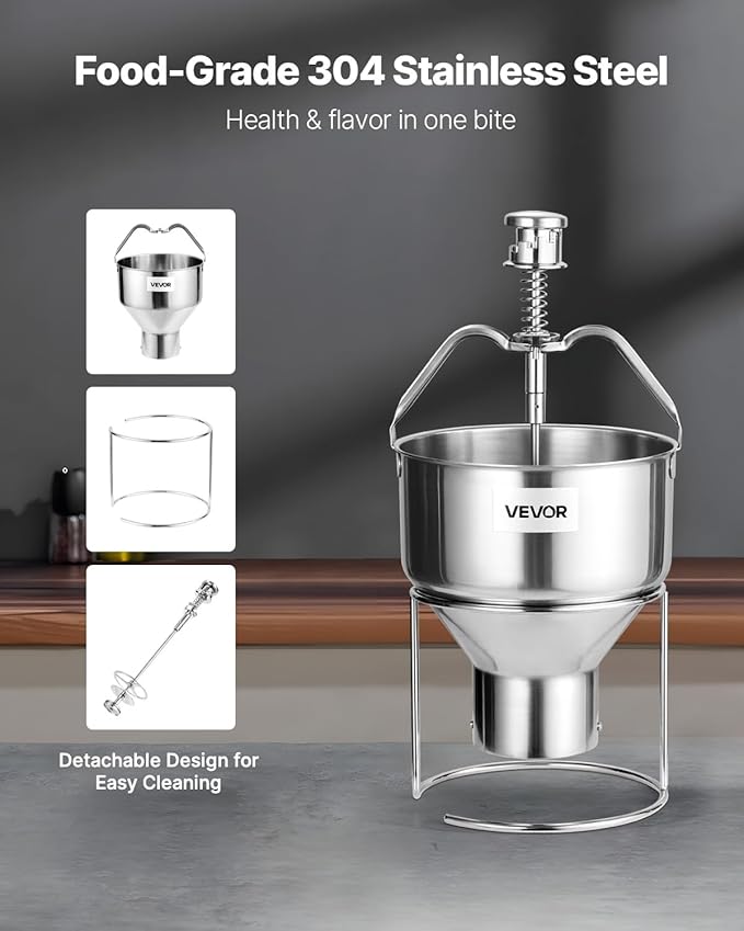 VEVOR Donut Depositor, Large Capacity Manual Donuts Dropper, 304 Stainless Steel Commercial Batter Dispenser, 6 Thicknesses Adjustment Doughnut Hopper with Stand, For Restaurant Cafe Bakery Kitchen
