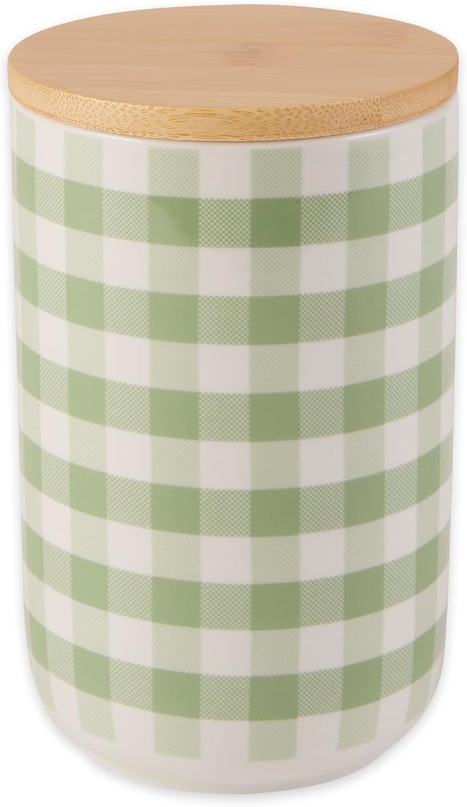 Bone Dry Ceramic Pet Treat Canister, Dishwasher Safe, 4x6.5 Desert Sage Petite Check
