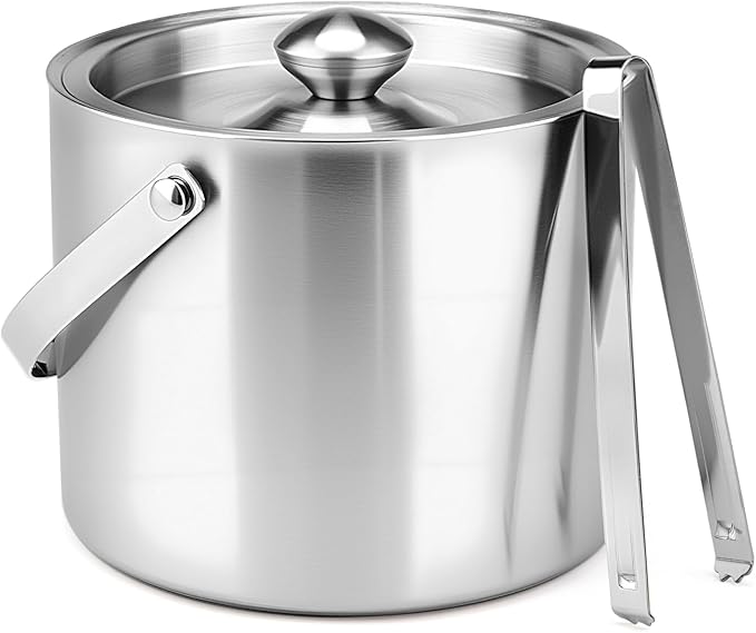 Ice Bucket, 3L Double-Wall Stainless Steel Insulated Ice Bucket With Lid and Ice-Tong, Ice-Buckets for Parties Home Bar, Chilling Beer, Champagne, Wine Bottle(Silver)
