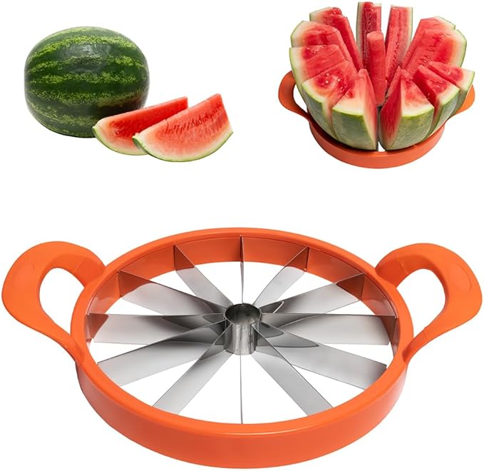 KOLORAE Extra Large Watermelon Slicer, Stainless Steel Cutter with Durable Easy Grip Handles, Round Divider to Easily Cut Fruits, Slices Melons up to 10in