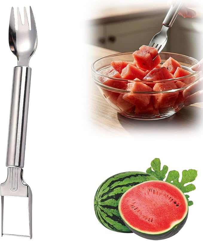 2-in-1 Stainless Steel Fruit Cutter, Upgraded Watermelon Slicer Tool, Portable Fruit Forks for Home, Kitchen and Camping (1 Pcs)