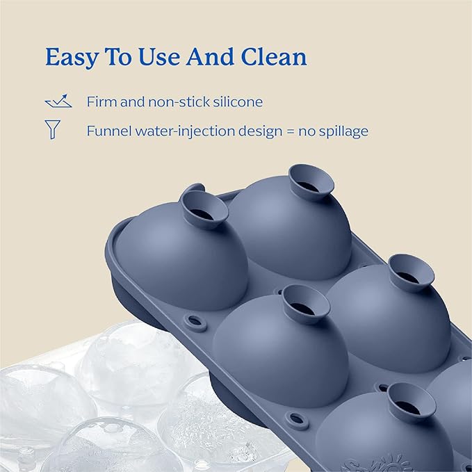 Samuelworld Large Ice Ball Maker with Lid, 6 x 2.5 Inch Ice Balls - BPA Free, Easy To Fill Round Silicone Ice Tray, Perfect Spheres Craft Ice Maker for Whiskey, Cocktails (Purple-Blue)
