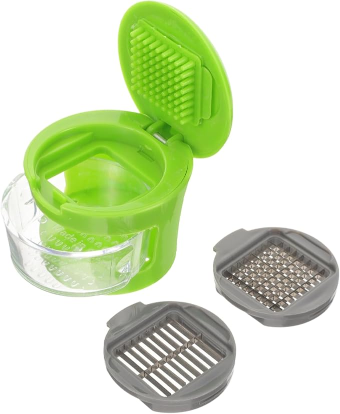 PRETYZOOM 1PC Mini Garlic Chopper with Container, Manual Garlic Press with Stainless Steel Blade, Handheld Mincer Presser Kitchen Gadget- 2.5x2.5x2.9''