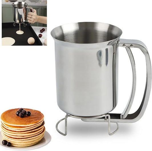 KAYCROWN 800ml Stainless Steel Pancake Batter Dispenser, Handheld Pancake Mix Dispenser, Cupcake Batter Dispenser for Baking Cake Cupcakes Crepes Waffles Pancake Kitchen Tool, Easy to Clean