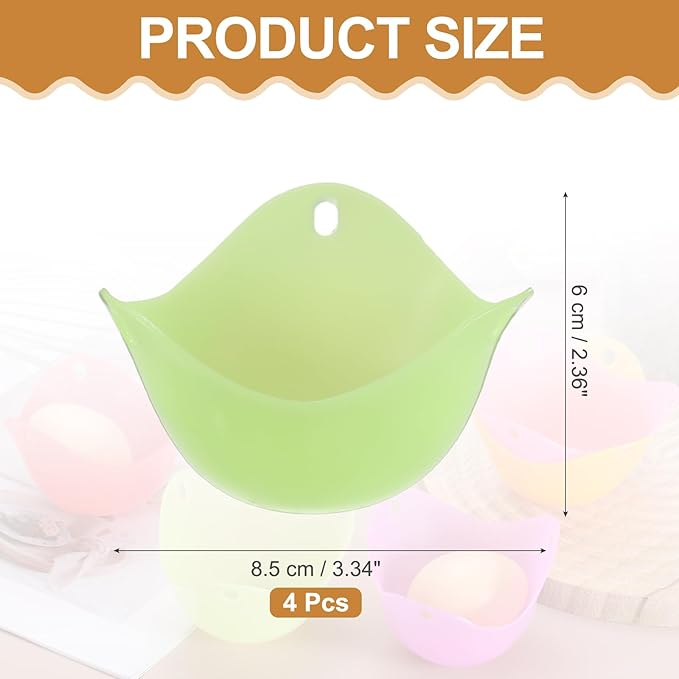 uxcell 4 Pack Egg Poacher, Nonstick Silicone Egg Poacher Cups Poached Cups Kitchen Breakfast Gadget for Microwave Air Fryer Stove Top Cooking Boiled Poached, Green