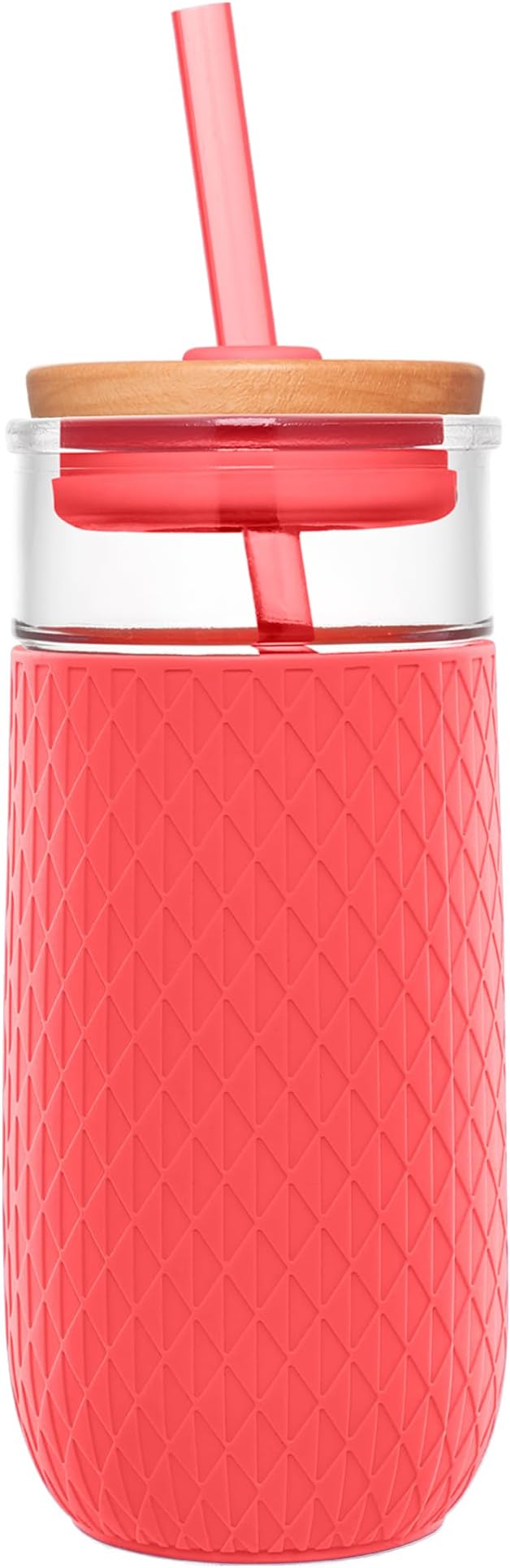Ello Devon 18oz Glass Tumbler with Straw, Friction Fit Bamboo Wood Lid and Silicone Sleeve | Perfect for Iced Coffee, Tea, and Smoothies