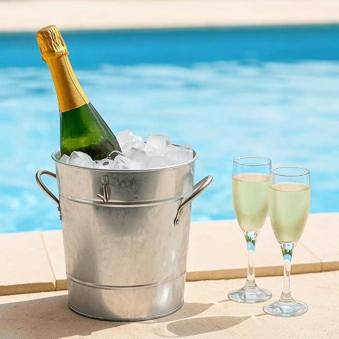 YOUEON 4 Liter Ice Bucket with Scoop and Lid, Double Walled Insulated Ice Bucket for Parties, Cocktail Bar, Wine Chiller, Beverage Tub with Carry Handles, Indoor & Outdoor Use, Silver