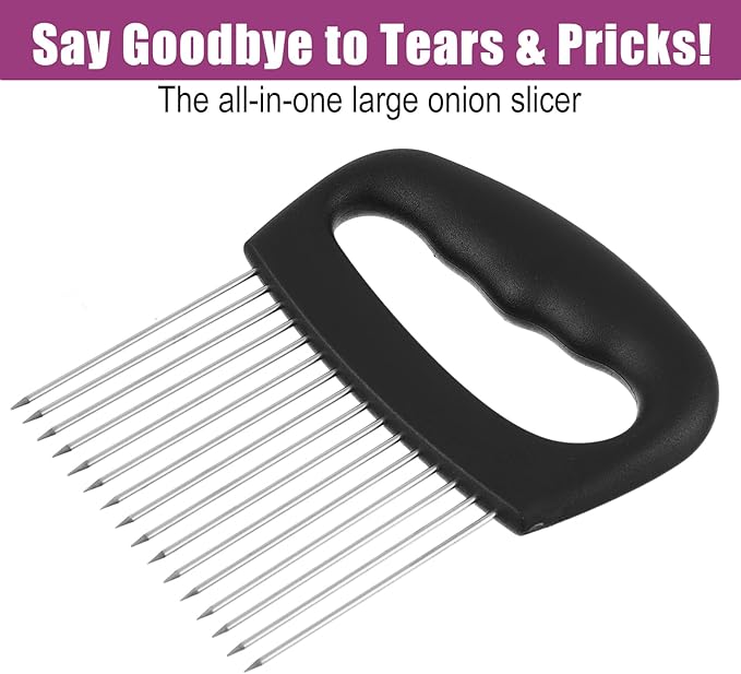 Extra-Large Onion Holder for Slicing Onion Chopper Vegetable Cutter Stainless Steel Tomato Potato Slicer with 16 Long Needles Meat Tenderizer Tool Kitchen Gadget for Potato Lemon Fruit and Meat