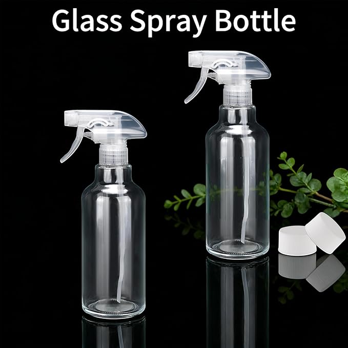 Cosywell Glass Spray Bottles 16.9oz/500ml 2 Pack Empty Spray Bottle for Cleaning Mist/Stream Heavy Duty Water Spraying Bottle for Cooking Solutions Essential Oils Hair Care(Clear)