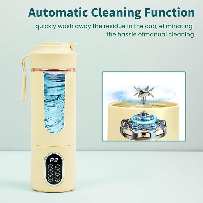 530ML Portable Blender,Mini Portable Electric USB Juicer,Small Personal Blender for Smoothies and Shakes,With Automatic Cleaning Function,Multi-Purpose and Easy To Use(beige)