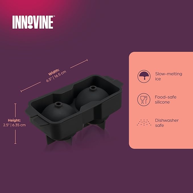 Innovine Ice Sphere Mold for Whiskey & Cocktails - Food-Safe Silicone - Slow-Melting, Limits Dilution - Perfect for Whiskey and Cocktails - Creates 2 2.25” (57mm) Ice Ball Maker, Set of 1