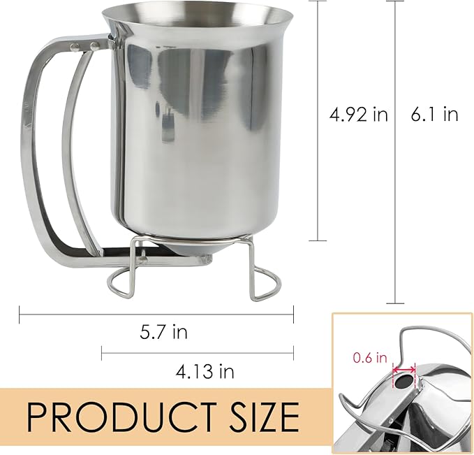 KAYCROWN 800ml Stainless Steel Pancake Batter Dispenser, Handheld Pancake Mix Dispenser, Cupcake Batter Dispenser for Baking Cake Cupcakes Crepes Waffles Pancake Kitchen Tool, Easy to Clean
