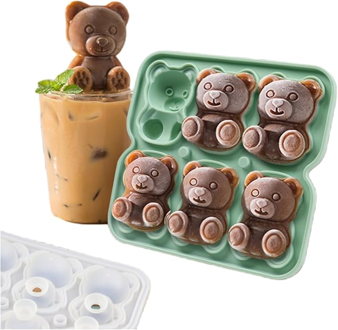 Bear Ice Cube Tray Mold - 3D Bear Shape Ice Cube Trays, Cute Ice Cube Molds for Whiskey Bourbon, 4-Hole Large Fun Shapes Ice Cube Trays, Funny Bear Gifts for Bear Lovers Women Men