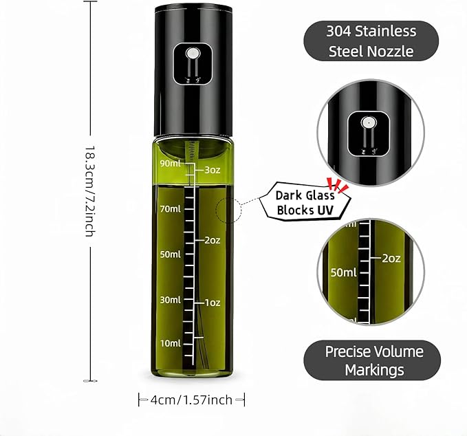 Cooking Oil Spray Bottle, Olive Oil and Avocado Oil Spray Bottle, 100ml Olive Oil Spray Bottle, Kitchen Tools, Air Fryer, Salad, Frying, Grilling (light-blocking glass)-Black