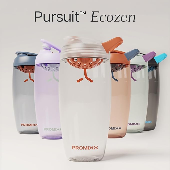 Promixx Pursuit Protein Shaker Bottle – 26oz Silent Snap-Fit Mixer for Lump-Free Shakes – Leak-Proof BPA-Free Ecozen Gym Shaker with Measurement Marks for Fitness and Travel – Clear