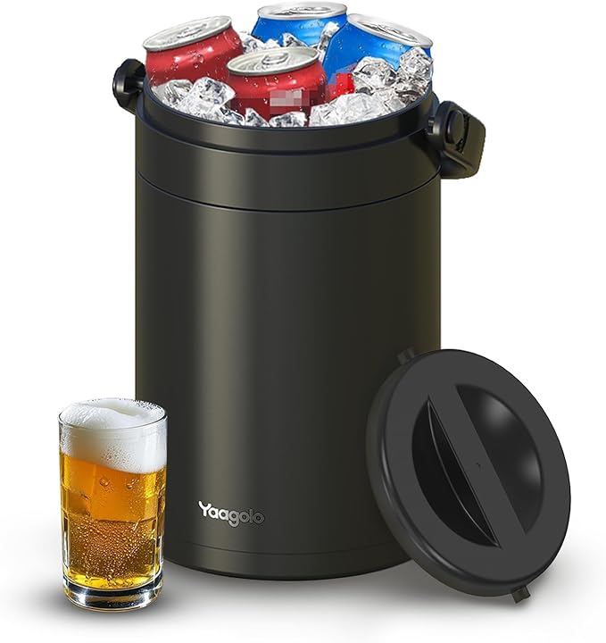 4.8L Insulated Ice Bucket, 5Quart Double Wall Vacuum Stainless Steel Keeps Frozen Longer, insulated Wine Cooler used for Parties, Cocktail bar, Wine, Champagne,travel and fishing