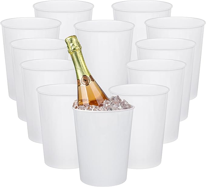 12 Pack Ice Buckets for Parties, Plastic Wine Cooler for Champagne, Beverage, Soda and Beer, Classic Wine Bottle Chiller for Wedding, Versatile Buckets as Vase, Flower Pot or Trash Bin, White