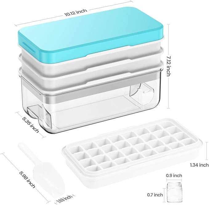 Ice Cube Tray with Lid and Bin, PHINOX 96 pcs Ice Trays for Freezer, Ice Cube Trays for Freezer with 3 trays, Container, Lid & Ice Scoop, BPA Free