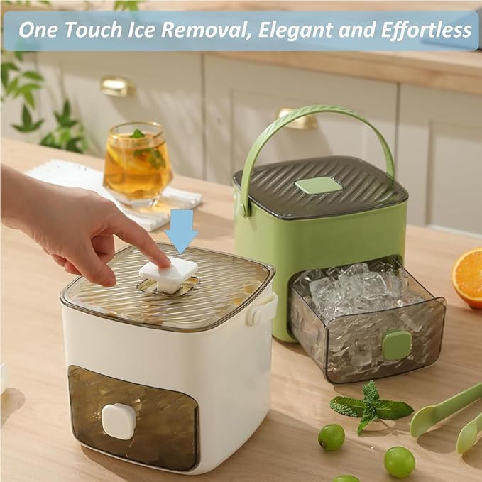 48 Cube Ice Maker With Easy Press Lid, Double Layer Portable Ice Maker with Lid and Storage Box for Freezer, Handled Press-Type Ice Cube Tray with Lid and Bin for Whiskey, Cocktail, Beer (Blue)
