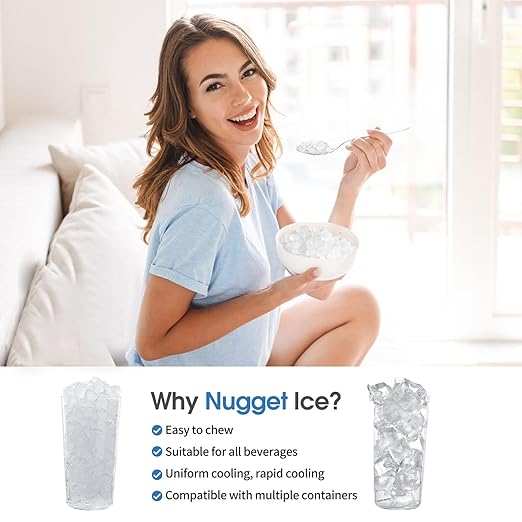 Nugget Ice Maker Countertop with Water Tank, Ready in 10 Mins, 45lbs Per Day, Auto-Cleaning, Chewable Ice Maker with Basket and Scoop, for Home/Party/RV/Camping (Black)