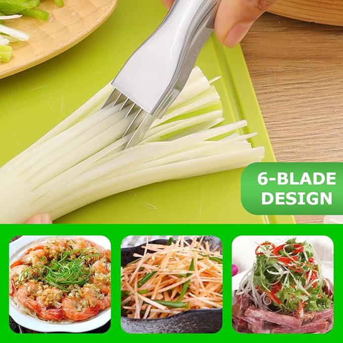 2pcs Onion Knife,Stainless Steel Scallion Cutter Shredder Manual Green Onion Slicer Tool with 2pcs Brushes Multifunctional Home Kitchen Slicing Tool Gadgets