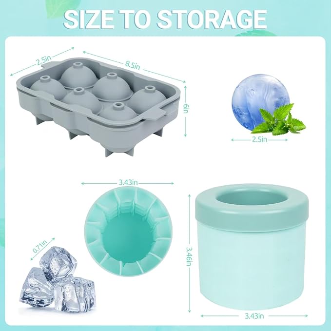 Silicone Ice Ball Maker Mold, 4 Pack (2 Sphere + 2 Cylinder), 2 Inch Large Ice Cube Trays, BPA Free Food Grade Silicone, Easy Release & Slow Melting, Ideal for Whiskey Cocktails Bourbon