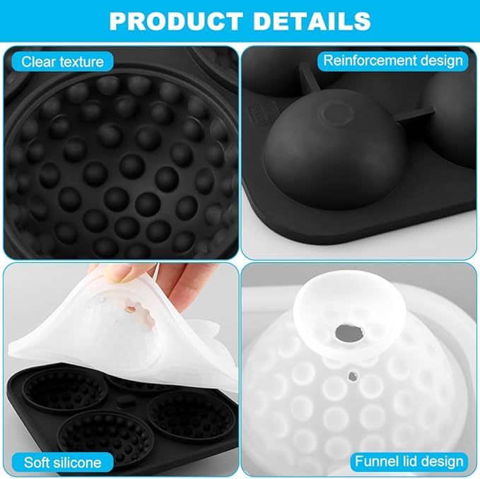 Molds for Golf Ball of Ice Cube,Silicone Mold for Cocktails,Whiskey,Sphere Ice Mold(Black)
