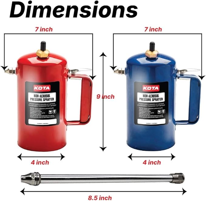 LAUCO Non Aerosol Pressure Sprayer with Funnel and Extension, Refillable Pressurized Sprayer Bottle for Oil, Solvent, Degreasers, Lubricants - Rechargeable Steel Canister and Brass Nozzles, 32oz