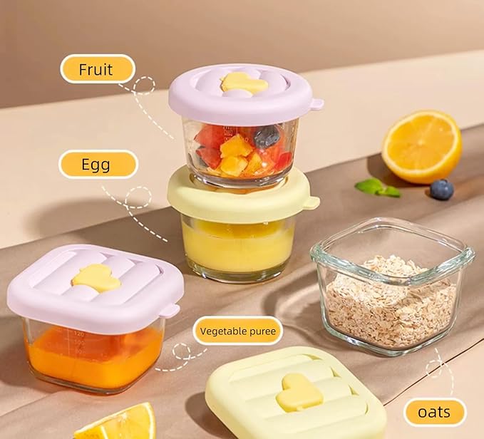 Ivymei Mini Square Round Glass Containers with lids,Small Clear Food Storage Contaiers Glass Food Jars with scale for Food Portion,Dipping Sauce,Snack,Yogurt,Microwave Freezer Safe