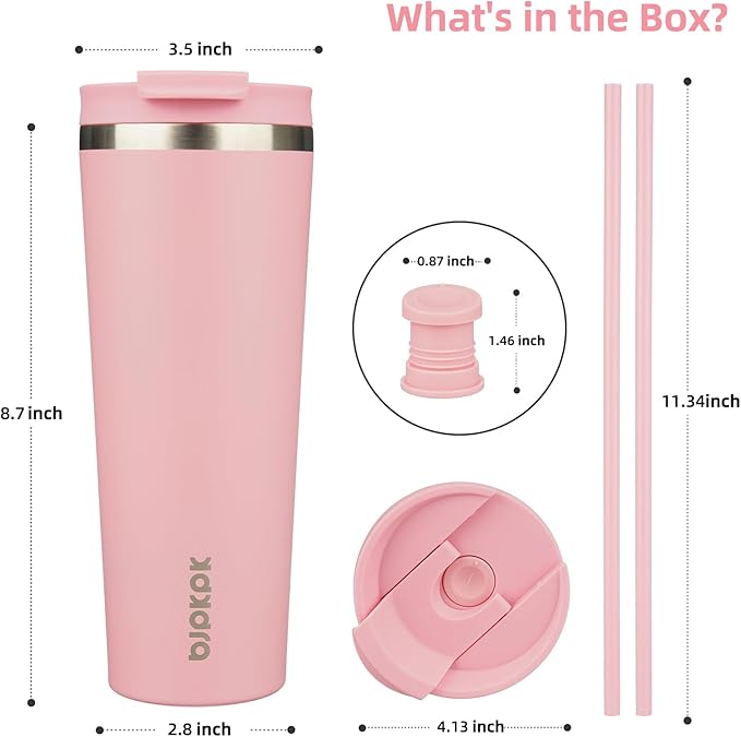 BJPKPK 26oz Tumbler With lid And Straw Stainless Steel Travel Coffee Mug Insulated Tumblers Cups,Light Pink