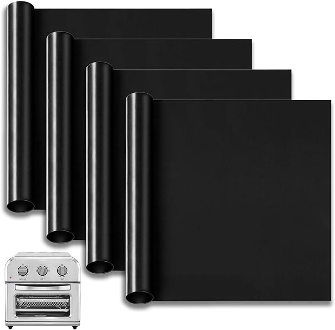 4 Packs Oven Liners for Bottom of Oven, 11.4"x9.8" Reusable Non-Stick Heat Resistant Toaster Liners Toaster Mat for Cuisinart TOA -28 TOA -26 AFR-25 Air Fryer Convection Oven