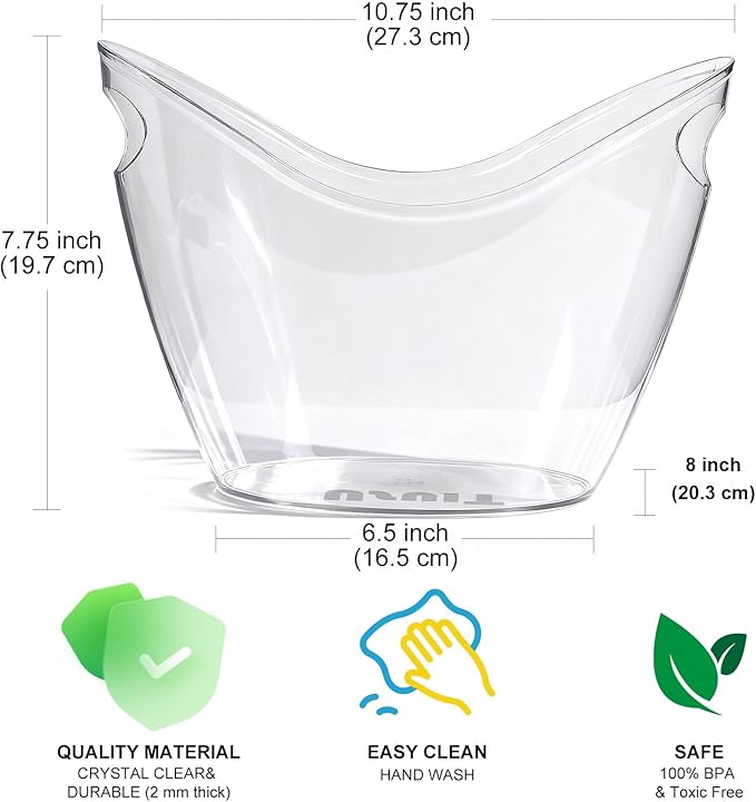 4L Clear Acrylic Ice Bucket (2 Pack) – Large Portable Beverage Tub for Champagne, Wine, & Cocktails – Heavy-Duty Plastic Drink Cooler for Parties, Bars, and Social Gatherings